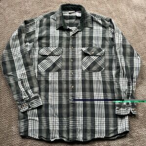 Vtg Field & Stream Men's Flannel Shirt XLT Tall Plaid Green Heavy Outdoor